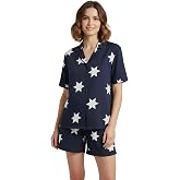MISIRLI ORGANIC Kadın Pijama Takımı%100 Pamuklu Desenli Kısa Kollu D&uuml;ğmeli G&ouml;mlek Kısa Şortlu Rahat Kesim Takım