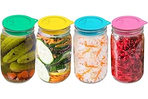 SOPHICO Fermentation Lids for Wide Mouth Jars - Waterless Airlock Fermentation Kit - Mason Jar Fermenter Caps, Perfect for Any Fermented Probiotic Foods (4 Set, Jars Not Included) (MIX-WIDE MOUTH)