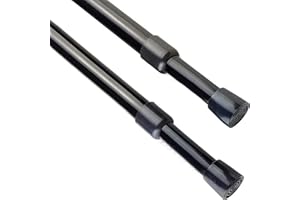 AIITOMG 2Packs Net Curtain Tension Rods for Wardrobe Tension Rods with 4PCS Rods Holders for Cupboards, Bathroom, Windows 80-150 Cm/31.5-59.05 Inch Black(Diameter:16mm)