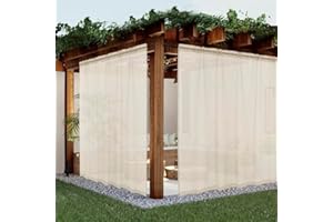 Youleyar Sheer Outdoor Curtains for Patio Waterproof 2 Panels Linen Look Rod Pocket Indoor Ivory Voile Curtain for Living Room, Bedroom, Porch, Pergola, Cabana, Gazebo(100x96 Inch, Ivory)