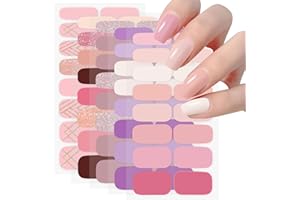 GlasFlength 5 Fogli Adesivi Unghie Gel UV, Impermeabile Nail Art Nail Stickers con Lima per Unghie Resistente All'Usura Brillantini Adesivi Per Nail Art Sfumati Tinta Unita per Donne Ragazz