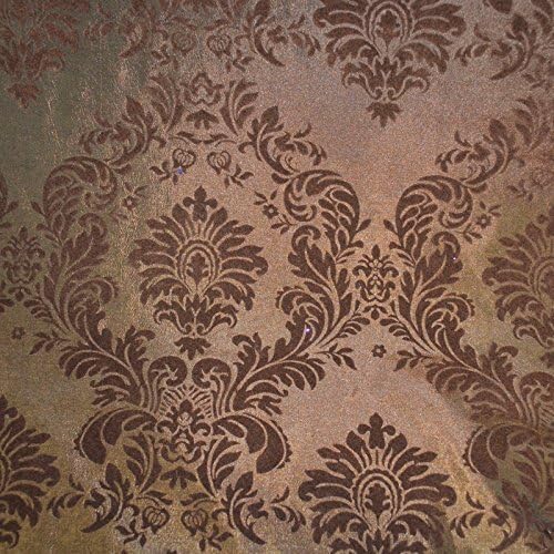 DAMASK FLOCKED TAFFETA FABRIC 58/60 WIDE BY THE YARD BROWN/BROWN by New Star Fabric
