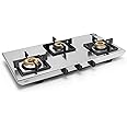 Glen 3 Burner Ultra Tuff Stainless Steel Gas Stove | Silver | Forged Brass Burner With 5 Year Warranty | ISI Certified | Revolving Inlet Nozzle | 2 Year Warranty On Product | 1053 UT SS (3 Burner)