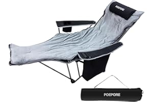 ‎POEPORE POEPORE Campingstuhl Faltbar mit Fußstütze 4-Fach Campingstühle Strandstuhl Liegestuhl für Erwachsene 120kg Klappbarer Angelstuhl mit Kühltasche Wattepad Kissen Getränkehalter