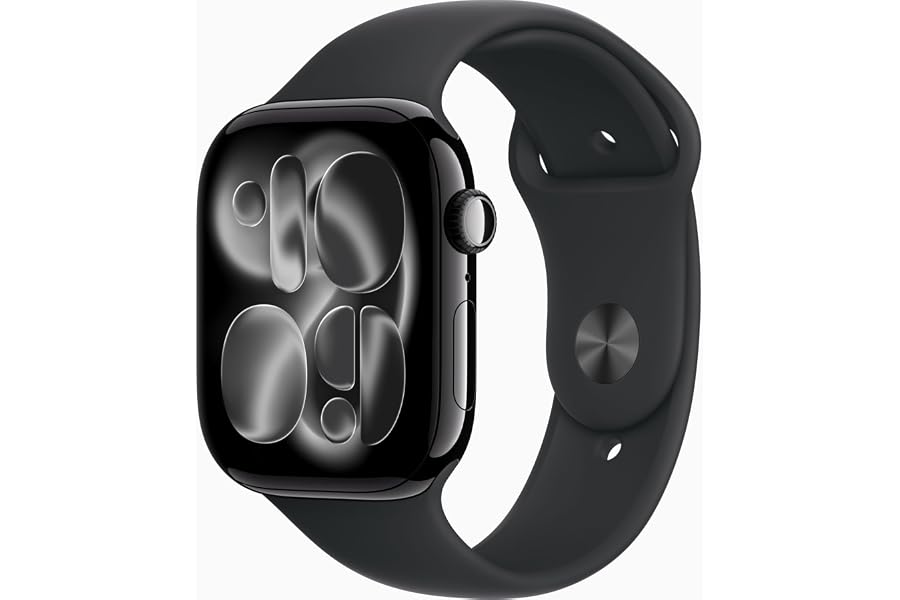 Apple Watch Series 11 [GPS, 46mm] Aluminiumgehäuse Diamantschwarz mit Sportarmband Schwarz, M/L (Generalüberholt)