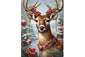 askkqtx Christmas Diamond Art Kits for Adults,Elk Holly Fruit DIY 5D Round Full Drill Gem Art Kits for Beginner,Winter Animals Diamond Dots Painting Kit for Home Wall Decor 12x16 Inch