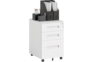 Vinsetto 3 Drawer Mobile File Cabinet, Metal Filing Cabinet with Lock and 5 Wheels for A4/Legal/Letter Sized Documents, Hanging File Folders, Pre-Assembled Body, 39 x 48 x 60 cm, White