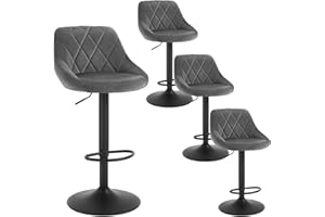 WOLTU Bar Stools Set of 4, Breakfast Bar Chairs, Height Adjustable Swivel Dining Stools for Kitchen Island Home Pub Bistro Barstools with Footrest, Velvet, Dark Grey