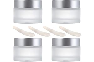 ODOOKON 4 Pièces 100g / 100ml Contenant Cosmétique Vide verre Transparente Petite Pots avec Mini Spatule pour Crème/Échantillons/Poudre/Lotion/Petit Boucle d'oreille, Pots en Verre Ronds