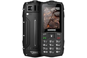 Hammer H Rock robust telefon olåst, 3 000 mAh batteri, , 2,4 tums IPS-skärm, stora knappar, SOS-knapp, ficklampa, FM-radio, Bluetooth, USB-C, , IP68/MIL-STD-810H