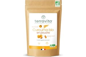 Curcuma BIO Premium en Poudre 250g | Jusqu’à 5% de Curcumine | Articulations, Mobilité, Digestion, Peau | Sans Gingembre, Sans Pipérine Ni Poivre Noir | Pas en Gélules | Terravita