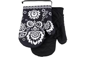 EUROMAT 2-częściowy zestaw rękawic kuchennych z magnesem, rękawice do grillowania, do piekarnika, gotowania, rękawice kuchenne (czarno-białe Volk K2267D)