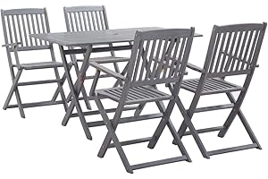 vidaXL 5 Piece Solid Acacia Wood Garden Dining Set easy clean Outdoor Folding Table Chair Grey Patio Furniture
