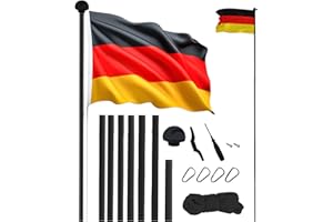 MUWO Glory Teleskop Fahnenmast mit Hissvorrichtung, höhenverstellbar von 2,1 m bis 6,1 m. Einfaches Stecksystem aus flexiblem, wetterfestem Aluminium, mit Bodenhülse. Geeignet für die Außenmontage