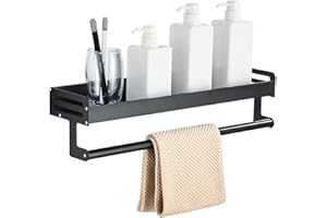 Celbon Étagère de Douche Chariot de Douche Auto-Adhésif sans Perçage en SUS304 Acier Inoxydable Étagère de Salle de Bain Noir Mat