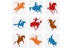 FINGERINSPIRE 9 Pcs Cowboy Painting Stencil 15x15cm Reusable Horse Drawing Template DIY Art Rodeo Show Pattern Decoration Stencil for Painting on Wood Wall Fabric Paper Furniture