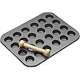MasterClass Mini Tart Tins with Pastry Tamper and PTFE, PFOA and BPA Free Non Stick, 24 Hole Mini Tart Tray, Robust 1 mm Thick Carbon Steel, 35 x 27cm (14 x 11''), Grey