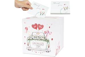 BOFUNX Wedding Card Box Set, Just Married Wedding Card Post Box with 30Pcs Thank You Cards Wedding Guest Box for Reception (Wedding Car)