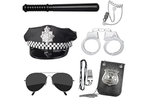 KUWUNG 7 piezas Disfraz Policía Niño, Gorra, Placa, Gafas y Esposas, Carnaval Juego de Roles