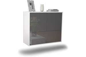 Dekati Sideboard Rancho Cucamonga hängend (92x77x35cm) Korpus Weiss matt - Front Hochglanz Grau - Push to Open