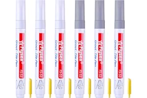 NYXSEAT 6 Stück Dichtungsstifte mit Ersatzspitzen, Fugenreparaturstift, Fliesenreparaturstift, Spaltreparaturstift (hellgrau/weiß)