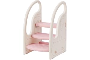 ‎ONASTI Onasti Tritthocker für Kinder, Dreistufiger Höhenverstellbar Tritt-Schemel Kinderschemel für Baby, Bequemer Handslauf, Multifunktion, Anti-Rutsch, Ab ca. 1.5 bis ca. 6 Jahre -, (Rosa)