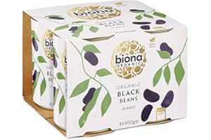 Biona Organic Black Beans 400g, Pack of 4 - In Water, Pre-Cooked & Ready to Eat - No Added Sugar or Salt - Source of Vegan Protein and Fibre - BPA Free Can, Non GMA