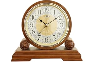 MPM Quality Retro Wood Tischuhr, Traditionelle und Elegante Holztischuhr, Präziser Quarz-Schrittmotor, schöne Tisch Dekoration für Wohnzimmer, Küche oder Büro