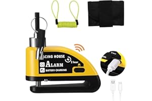 AevQuas Motorbike Disc Lock Motorcycle Lock, Waterproof Disc Brake Lock 110db with Reminder Cable and Carry Pouch Motorbike Alarm System for Motorcycle Bike Scooter