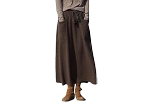 FM2018XSL Gonna Lunga Inverno Donna Elegante Gonna Lana Lunga con Tasche Elastico in Vita Alta Gonna Midi Plissettata