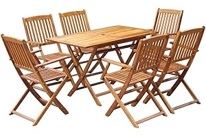 Gecheer 7-TLG. Garten Essgruppe Holz, Garten Essgruppe 6 Personen Gartenmöbel Set Klappbar Gartentisch mit Stuehlen Gartengruppe Sitzgarnitur Gartengarnitur für Garten Terrasse Massivholz Akazie