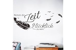 ‎DECALMILE decalmile Wandtattoo Sprüche und Zitate Nimm Dir Zeit glücklich zu Sein Vögel Federn Wandsticker Schwarz Wandaufkleber Schlafzimmer Büro Wohnzimmer Wanddeko