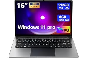 MOROSTRON Laptop 16-inch 8GB DDR 512GB SSD Portable Laptop,Expandable to 1TB Pentium Quad-core CPU up to2.64 GHz 9000mAh Battery Mini HDMI Interface USB3.0 Interface Dual-Band WiFi Webcam Slim laptops