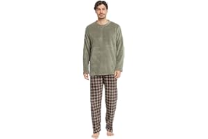 TRAMAS+ Pijama Hombre de Invierno, Pijama de Coralina con Manga Larga Polar y Pantalón Largo, Conjunto de Pijama Cómodo y calentito