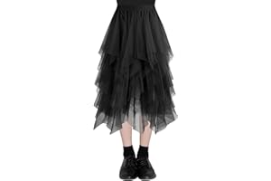 AUYAO Donna Gonna Tulle Irregolare Tutu, Lunga Elastica Tulle A-Line Gonna Midi, Donna Irregolare Gonna Strati Gonna Balletto, Vintage Elegante Casual Donna Gonna Tulle, Carnevale Natale Party Prom