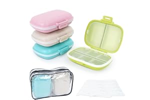 LIPJISL 4PCS Set Pastillero Semanal de Viaje con 6 Compartimentos Organizador Semanal de Medicinas para Vitaminas Medicinas para Viaje