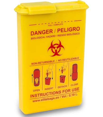 Contenitore Per Smaltimento Aghi 0,6L - Giallo Con Coperchio Rosso, Diametro 7,8 Cm - Foto 10