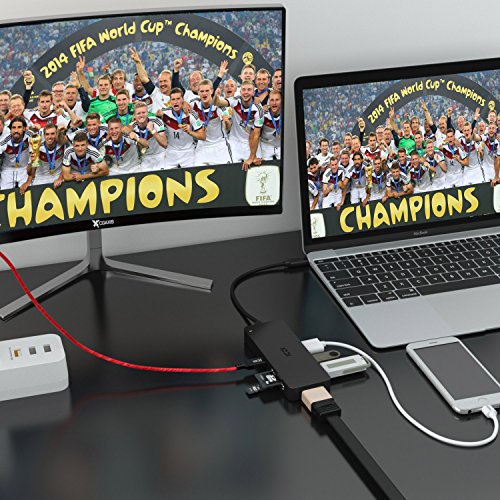 ICZI USB C Hub, 3x USB 3.0 port, 1x HDMI port (4K), 2x Kartenleser (SD&TF) und 1x USB C PD port (Power Delivery), vernickelt Stecker, schlank Entwurf mehr dünn, für New Macbook, Macbook Pro 2016, Google Pixel C, usw. Schwarz - 3