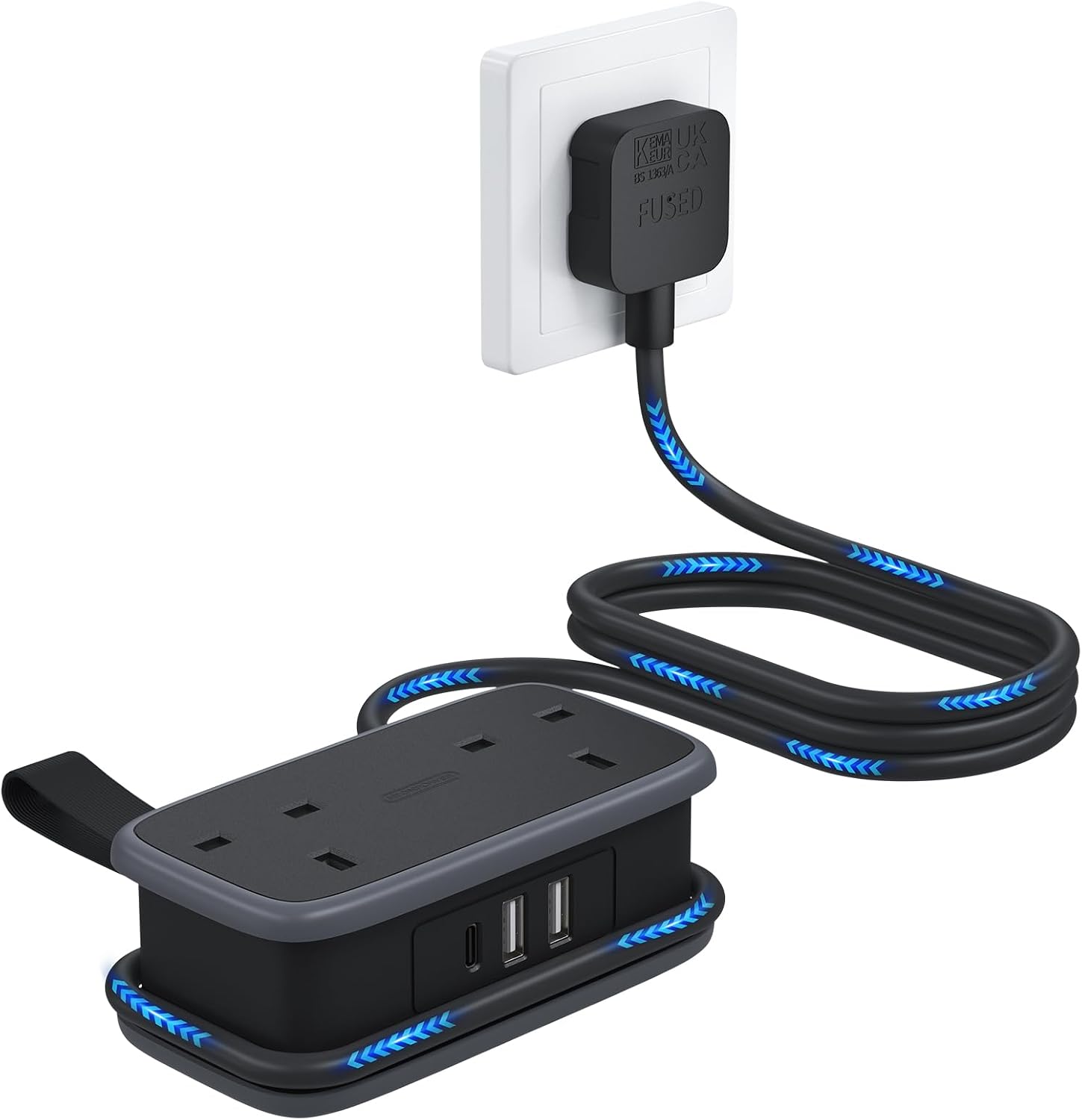 NTONPOWER Travel Extension Lead, Cruise Essentials Extension Lead with USB Slots, 1.2M Extension Cord with 2 Way Outlets 3 USB（1 Type C) for Cruise Travel Essential Hotel Home Office Camping