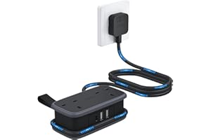 NTONPOWER Travel Extension Lead, Cruise Essentials Extension Lead with USB Slots, 1.2M Extension Cord with 2 Way Outlets 3 USB（1 Type C) for Cruise Travel Essential Hotel Home Office Camping