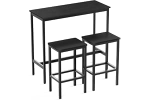 VASAGLE Barbord med barstolar set, matgrupp, ståbord med 2 stolar, stålram, industridesign, ebenholtssvart-bläcksvart LBT218B56