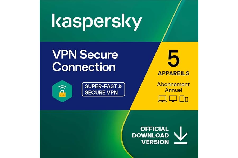 Kaspersky VPN Secure Connection | 5 Appareils | 1 Compte Utilisateur | Abonnement Annuel | Windows/Mac/Android/iOS | Code d’a
