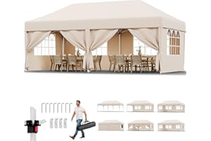 JUMMICO Pavillon 3x6 Wasserdicht Stabil Winterfest mit 6 Seitenwänden,Faltpavillon Höhe Verstellbar,partyzelt Pavillion UV Schutz 50+,Gartenpavillon Faltzelt für Garten, Innenhof, Gazebo Beige