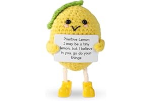 TOYMIS Funny Positive Lemon, 4.33 Inch Emotional Crochet Lemon Doll with Support Card Mini Hand Knitted Toy Encouragement Cheering Gift for Birthday Home Decoration