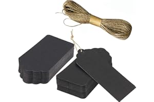 BBLY Black Tags, 9X4.5CM Kraft Paper Gift Tags Craft Hang Tags with 20M Jute Twine