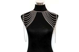 Vepoty Body Shoulder Chain Multilayered Gold Tassels Link Harness Necklace Jewelry Belly Waist Bra Bikini Accessory for Women Girls