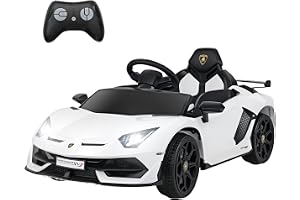 GOPLUS elektrisk bil för barn, Lamborghini barnbil med LED-strålkastare, tuta, fjärrkontroll, musik, USB och MP3, elbil 3–5 km/h för barn från 3 år