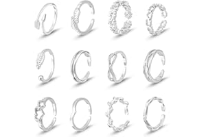 Ouligay 12 Stück Zehenringe für Frauen Verstellbare Offen Zehenring Silber Fußkettchen und Zehenring Set Verstellbare Bandringe Silber Zehenringe Damen Sommer Strand Fußschmuck für Damen Mädchen