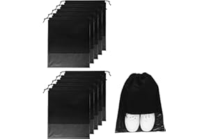 GAOHAN 10 Pcs Travel Shoe Bag,Shoe Bags,Shoe Bags for Travel,Drawstring Non-Woven Shoes Storage Bags with Transparent Window for Daily and Travel Use(Black)