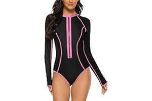 Ruuione Women's One-Piece Long Sleeve Sports Surfing Swimsuit Chest with Zip Swimwear